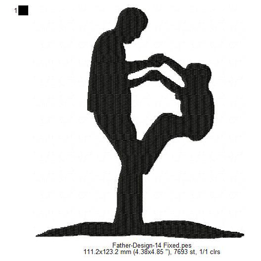Father Playing With Kids Father's Day Silhouette Machine Embroidery Digitized Design Files