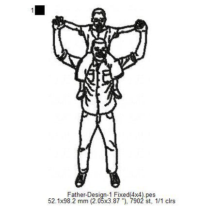 Kid Child Riding Father's Day Line Art Machine Embroidery Digitized Design Files