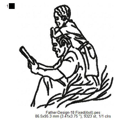 Father With Kid Child Father's Day Line Art Machine Embroidery Digitized Design Files