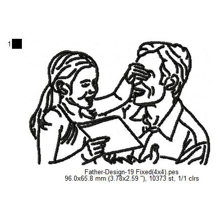 Father With Daughter Father's Day Line Art Machine Embroidery Digitized Design Files