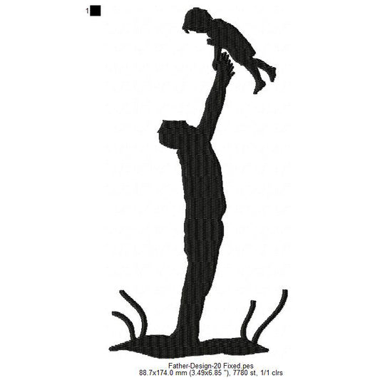 Father Toddler Throwing Father's Day Silhouette Machine Embroidery Digitized Design Files