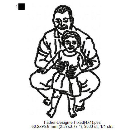 Father With Daughter Girl Father's Day Line Art Machine Embroidery Digitized Design Files