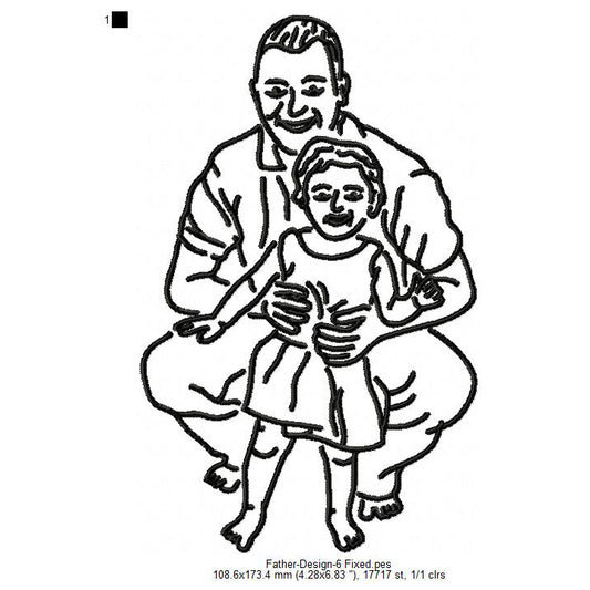 Father With Daughter Girl Father's Day Line Art Machine Embroidery Digitized Design Files
