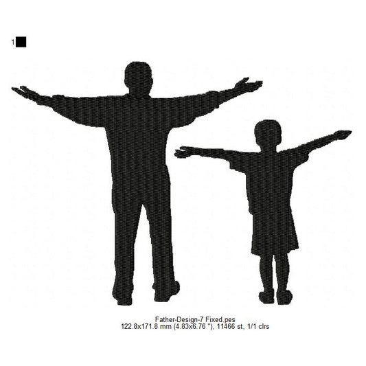 Father With Son Father's Day Silhouette Machine Embroidery Digitized Design Files