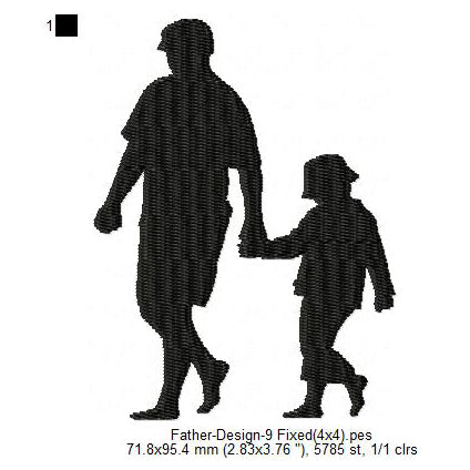 Father With Child Walking Father's Day Silhouette Machine Embroidery Digitized Design Files