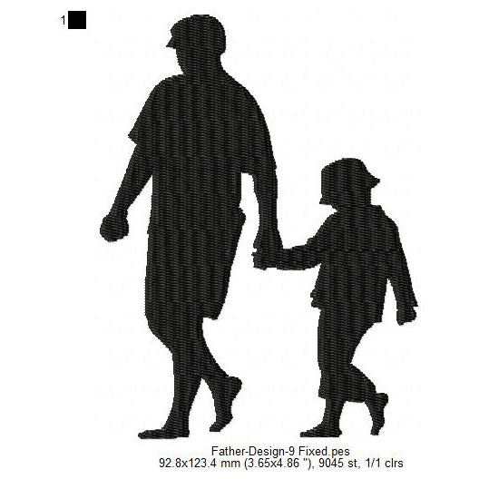 Father With Child Walking Father's Day Silhouette Machine Embroidery Digitized Design Files