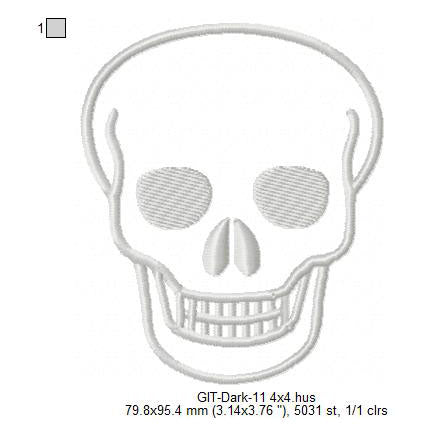Skull Line Art Glow In The Dark Machine Embroidery Digitized Design Files