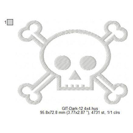 Skull Line Art Icon Halloween Glow In The Dark Machine Embroidery Digitized Design Files