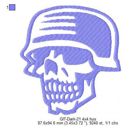 Soldier Veteran Army Skull Silhouette Glow In The Dark Machine Embroidery Digitized Design Files