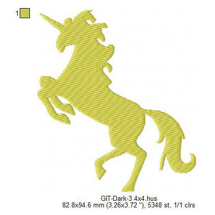 Unicorn Silhouette Glow In The Dark Machine Embroidery Digitized Design Files