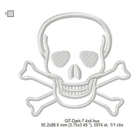 Skull Line Art Glow In The Dark Machine Embroidery Digitized Design Files