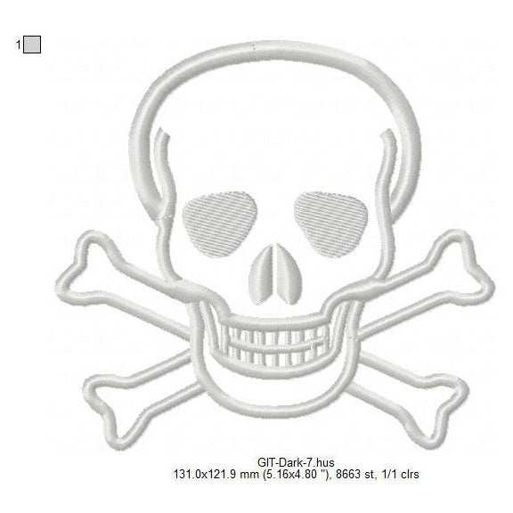 Skull Line Art Glow In The Dark Machine Embroidery Digitized Design Files