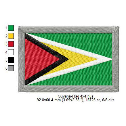 Guyana Flag Guyanese Machine Embroidery Digitized Design Files | Dst | Pes | Hus | VP3