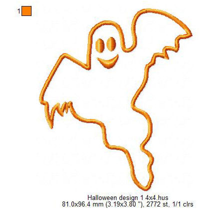 Halloween Ghost Line Art Machine Embroidery Digitized Design Files