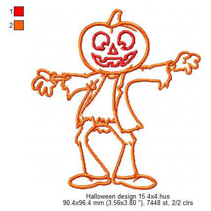 Halloween Pumpkin Ghost Line Art Symbols Machine Embroidery Digitized Design Files