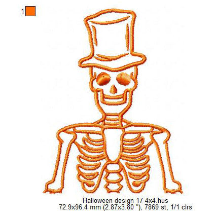 Halloween Skeleton Skull Ghost Line Art Machine Embroidery Digitized Design Files