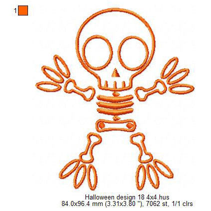 Halloween Skeleton Skull Ghost Line Art Machine Embroidery Digitized Design Files
