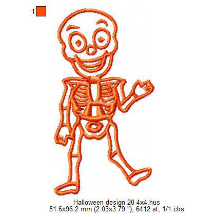 Halloween Skeleton Skull Ghost Line Art Machine Embroidery Digitized Design Files