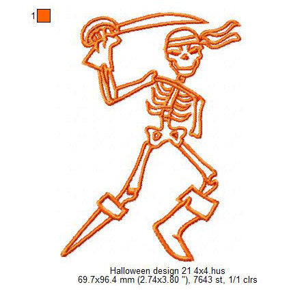 Halloween Skeleton Skull Ghost Line Art Machine Embroidery Digitized Design Files