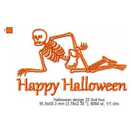 Halloween Skeleton Skull Ghost Line Art Machine Embroidery Digitized Design Files