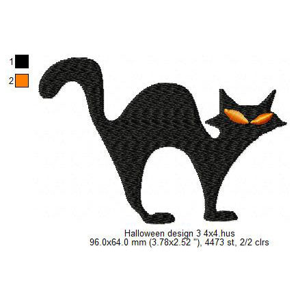 Halloween Cat Silhouette Symbols Machine Embroidery Digitized Design Files
