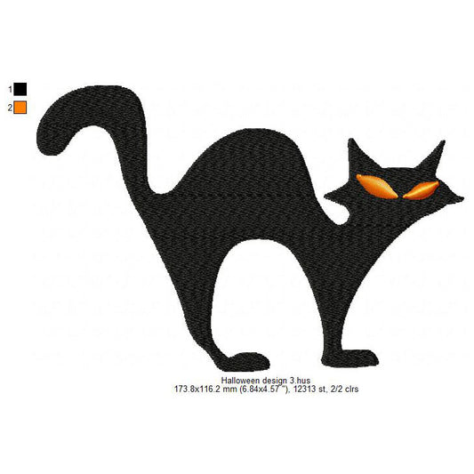 Halloween Cat Silhouette Symbols Machine Embroidery Digitized Design Files