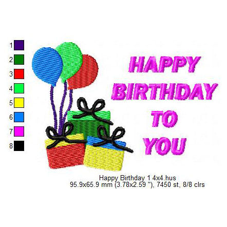 Happy Birthday Wishing Machine Embroidery Digitized Design Files