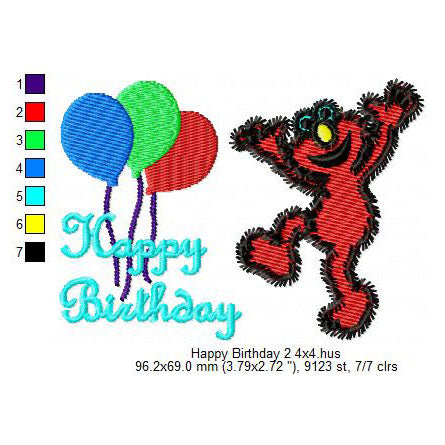 Happy Birthday Elmo Dancing Wishing Machine Embroidery Digitized Design Files