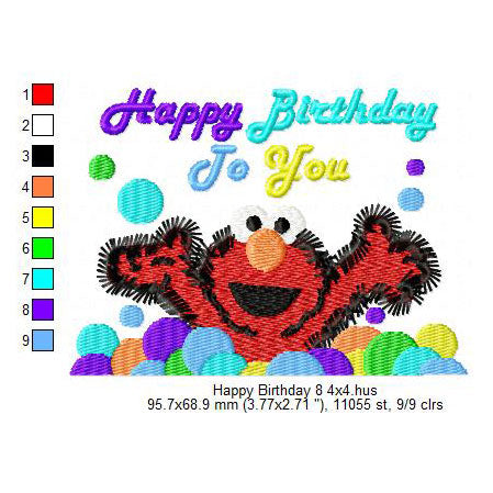 Happy Birthday Wishing Elmo Cartoon Balls Machine Embroidery Digitized Design Files