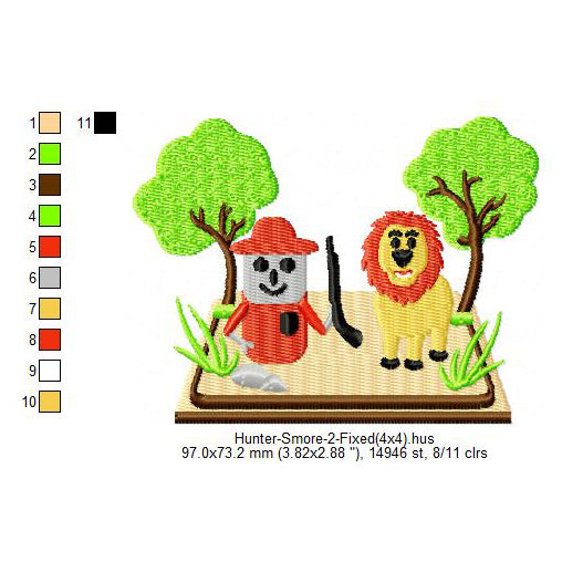 Hunter Smore Marshmallow Cartoon Machine Embroidery Digitized Design Files