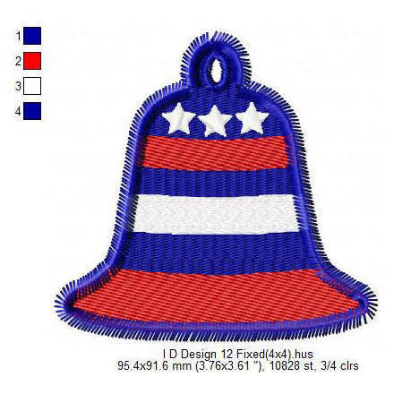 US Independence Day 4th July Bell Machine Embroidery Digitized Design Files