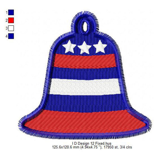 US Independence Day 4th July Bell Machine Embroidery Digitized Design Files