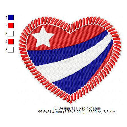 US Independence Day 4th July Heart Love US Flag Machine Embroidery Digitized Design Files