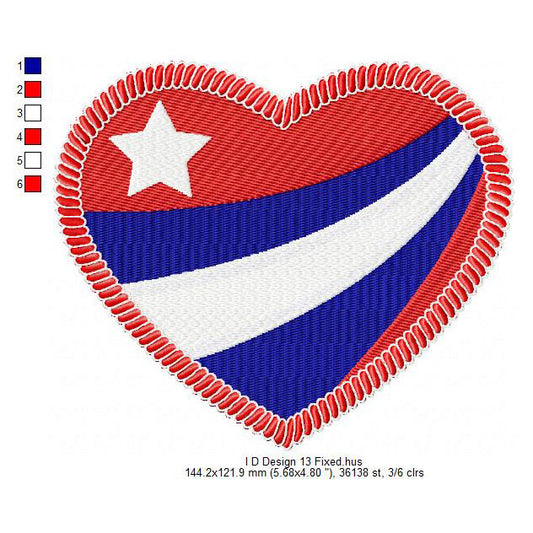 US Independence Day 4th July Heart Love US Flag Machine Embroidery Digitized Design Files