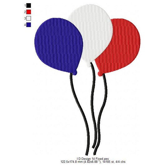 US Independence Day 4th July US Flag Balloon Machine Embroidery Digitized Design Files