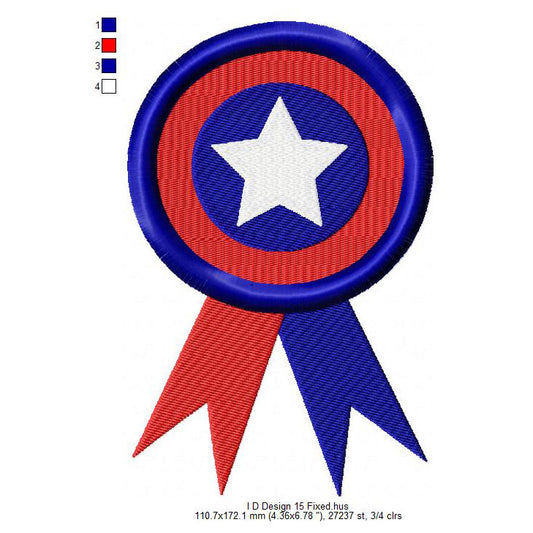 Independence Day US Flag Star Ribbon USA Badge Machine Embroidery Digitized Design Files