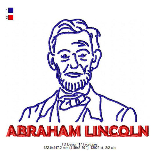 USA Independence Day Abraham Lincoln Machine Embroidery Digitized Design Files