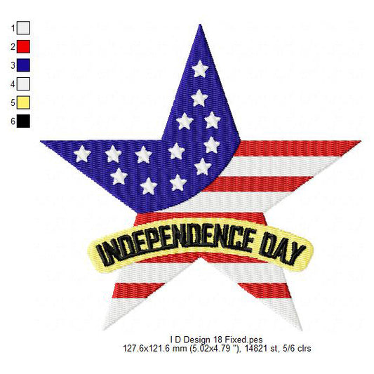 USA Independence Day Star Flag Machine Embroidery Digitized Design Files