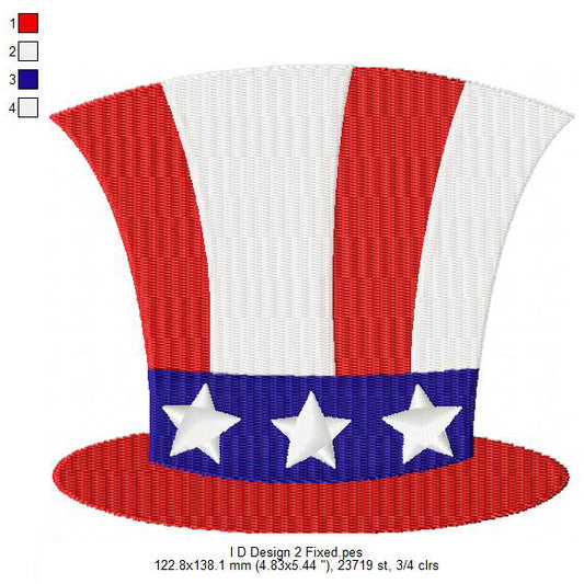 US Independence Day 4th July Hat Machine Embroidery Digitized Design Files