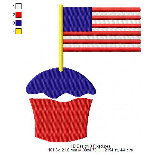 US Independence Day 4th July Patriotic Cupcake Machine Embroidery Digitized Design Files