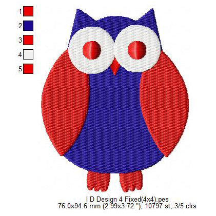US Independence Day 4th July Owl Machine Embroidery Digitized Design Files