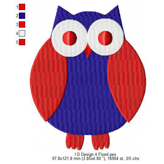 US Independence Day 4th July Owl Machine Embroidery Digitized Design Files