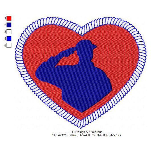 US Independence Day Soldier Salute Love Machine Embroidery Digitized Design Files