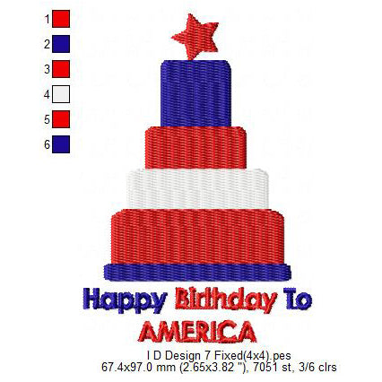 Happy Birthday To America 4th Of July US Independence Day Machine Embroidery Design