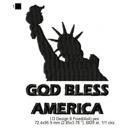 Statue of Liberty God Bless America Independence Day Machine Embroidery Design Files
