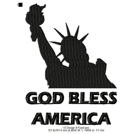 Statue of Liberty God Bless America Independence Day Machine Embroidery Design Files