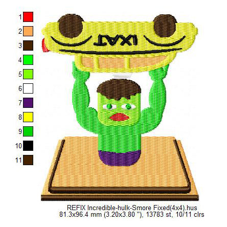 Incredible Hulk Smore Marshmallow Cartoon Machine Embroidery Digitized Design Files