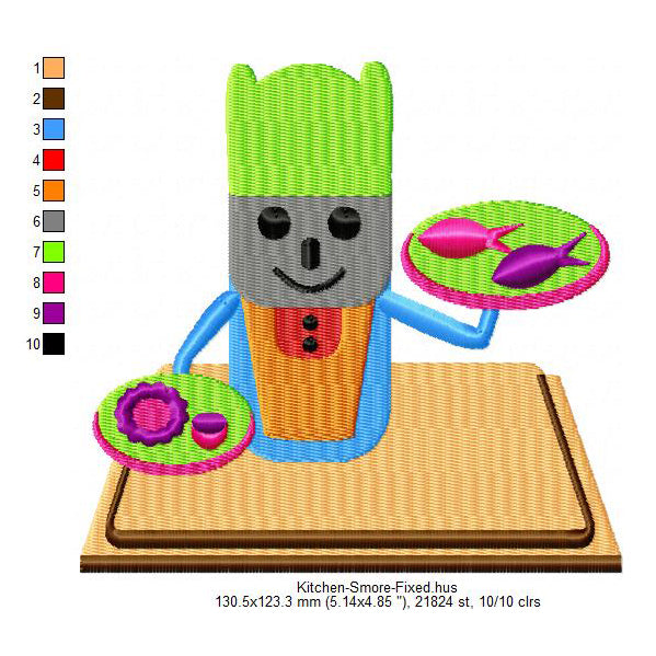 Chef Smore Marshmallow Cartoon Machine Embroidery Digitized Design Files
