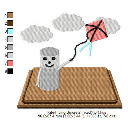 Kite Flying Smore Marshmallow Cartoon Machine Embroidery Digitized Design Files