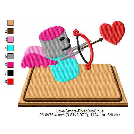 Cupid Smore Marshmallow Love Symbol Machine Embroidery Digitized Design Files